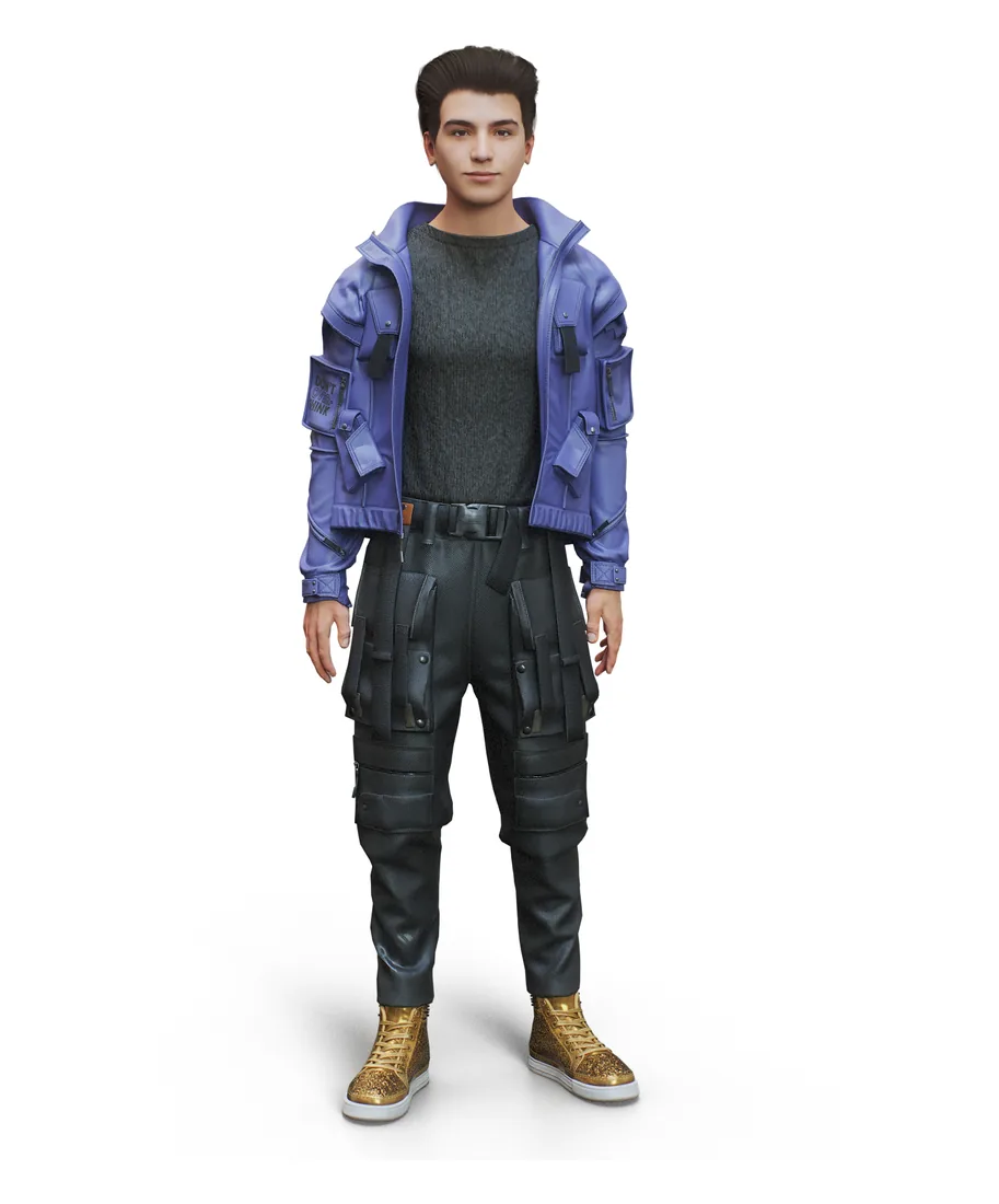 Full-body 3D person in streetwear, made from a photo with the MetaPerson 3D person maker