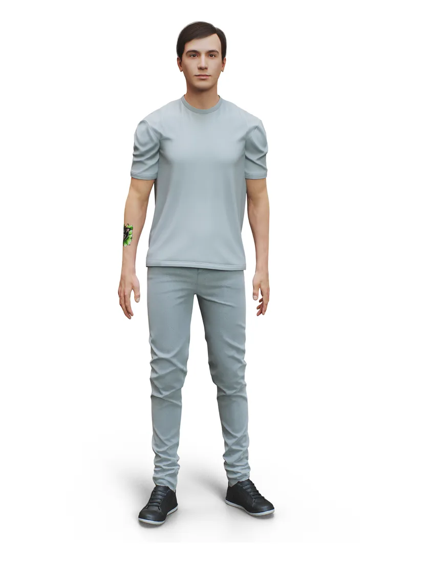 Full-body 3D avatar in a T-shirt and jeans, made from a selfie with MetaPerson Creator